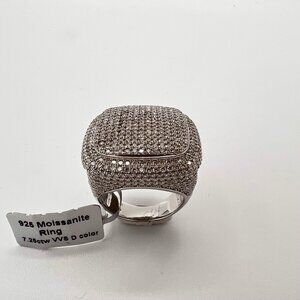 925 Sterling Sliver Moissanite Square Elevated Ring, 3cm wide with 7.25ctw VVS S
